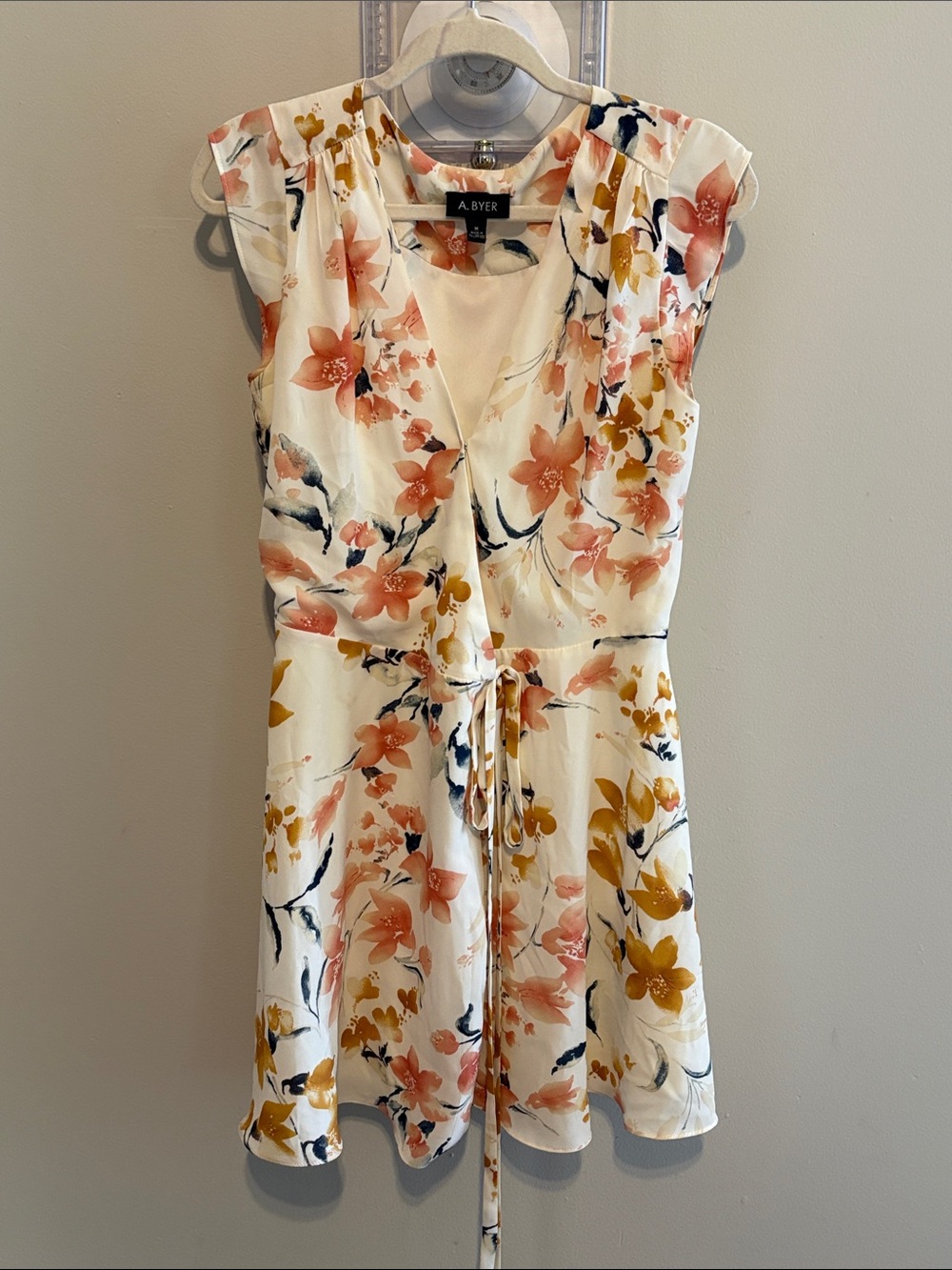 A. Byer White Floral Mini Dress with Peach and Mustard Blooms
